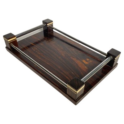 Small French Art Deco Tray in Wood and Metal, 1940-UR-1383593