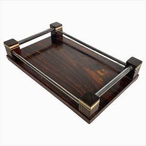 Small French Art Deco Tray in Wood and Metal, 1940-UR-1383593