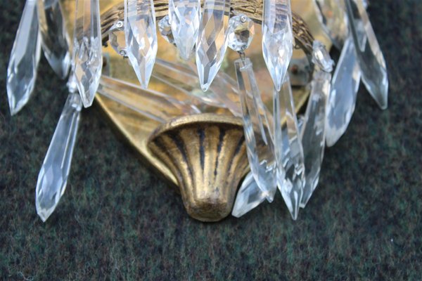 Small French Wall Lamps in Brass and Crystal, 1950s, Set of 2-EH-1389394