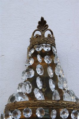 Small French Wall Lamps in Brass and Crystal, 1950s, Set of 2-EH-1389394