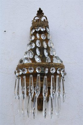 Small French Wall Lamps in Brass and Crystal, 1950s, Set of 2-EH-1389394