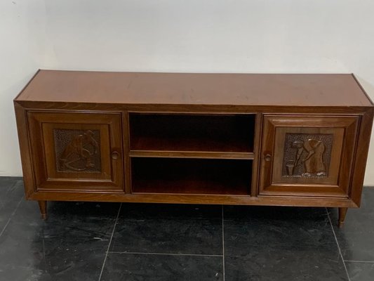 Small Futurist Style Serving Sideboard with Carved Panels, 1940s-IJR-999474