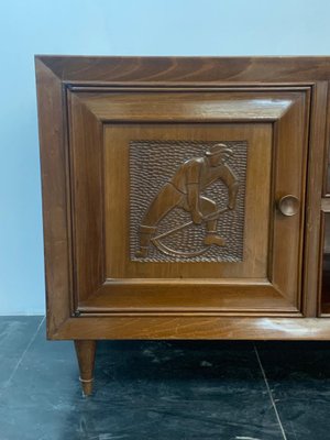 Small Futurist Style Serving Sideboard with Carved Panels, 1940s-IJR-999474