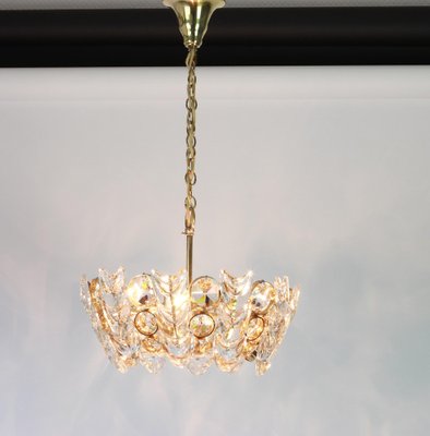 Small Gilt Brass and Crystal Glass Encrusted Chandelier by Palwa, Germany 1970s-UGR-1085635