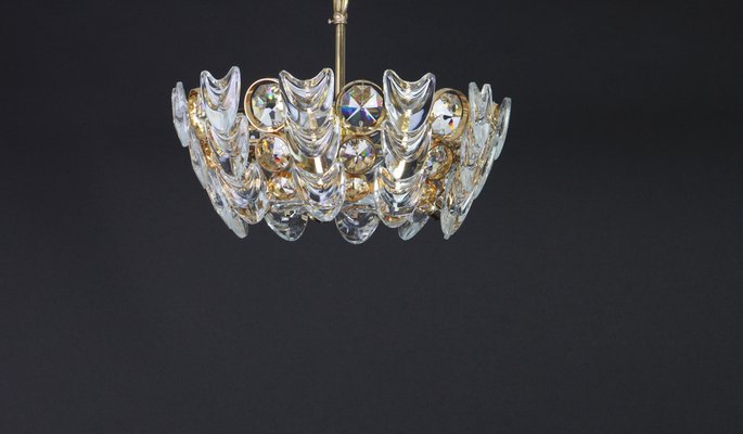 Small Gilt Brass and Crystal Glass Encrusted Chandelier by Palwa, Germany 1970s-UGR-1085635