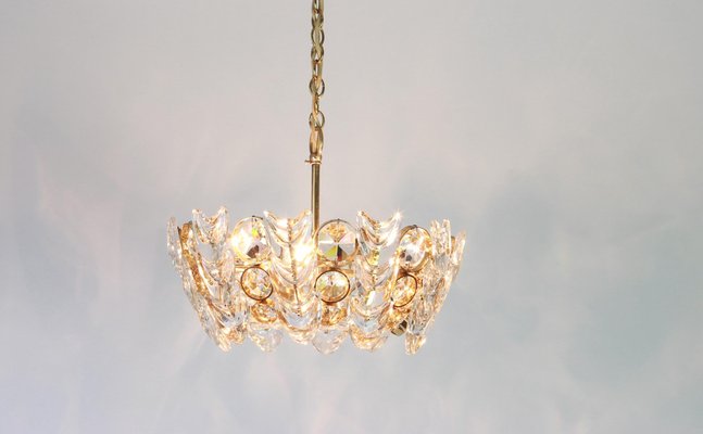 Small Gilt Brass and Crystal Glass Encrusted Chandelier from Palwa, Germany 1970s-UGR-1085775