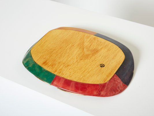 Small Goatskin & Brass Serving Tray by Aldo Tura for Macabo Milanino, 1960s-YJA-1393240