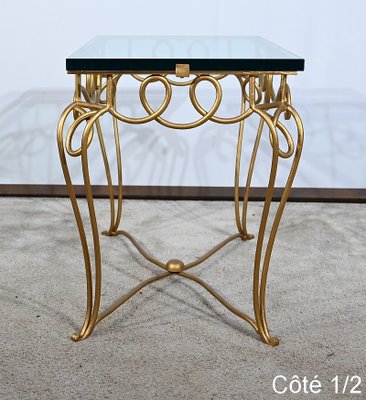 Small Golden Wrought Iron and Glass Table in the style of Drouet Spirit, 1970s-RVK-1703187