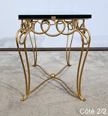 Small Golden Wrought Iron and Glass Table in the style of Drouet Spirit, 1970s-RVK-1703187