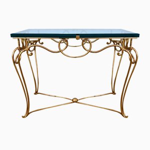 Small Golden Wrought Iron and Glass Table in the style of Drouet Spirit, 1970s-RVK-1703187