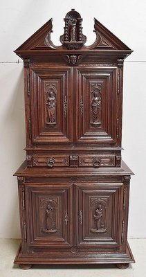 Small Gothic Walnut 2-Part Buffet, 19th Century-RVK-1422963