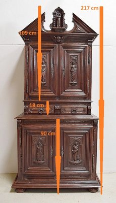 Small Gothic Walnut 2-Part Buffet, 19th Century-RVK-1422963