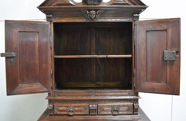 Small Gothic Walnut 2-Part Buffet, 19th Century-RVK-1422963