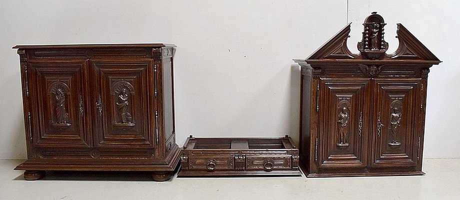 Small Gothic Walnut 2-Part Buffet, 19th Century-RVK-1422963