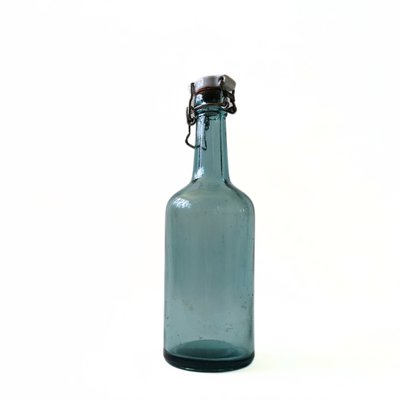 Small Green Glass Bottle with Porcelain Lid from Årnäs, Sweden, Early 1900s-JKV-1795734