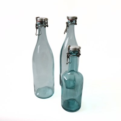 Small Green Glass Bottle with Porcelain Lid from Årnäs, Sweden, Early 1900s-JKV-1795734