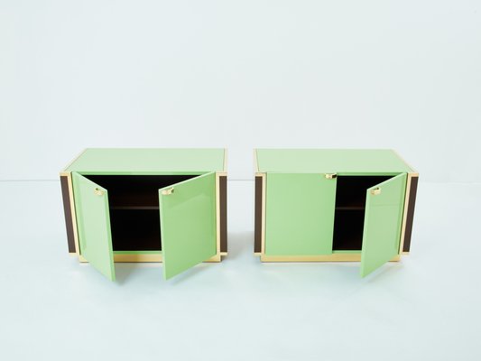 Small Green Lacquer and Brass Cabinets by J.C. Mahey, 1970s, Set of 2-YJA-1787026