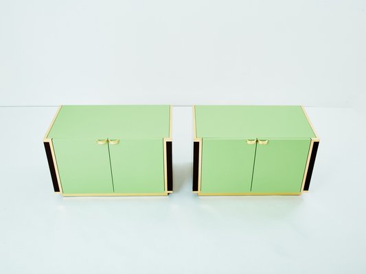 Small Green Lacquer and Brass Cabinets by J.C. Mahey, 1970s, Set of 2-YJA-1787026