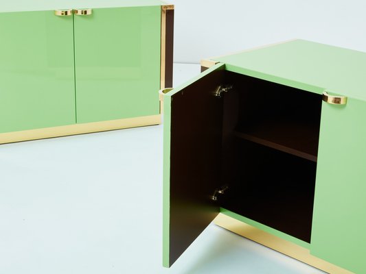 Small Green Lacquer and Brass Cabinets by J.C. Mahey, 1970s, Set of 2-YJA-1787026