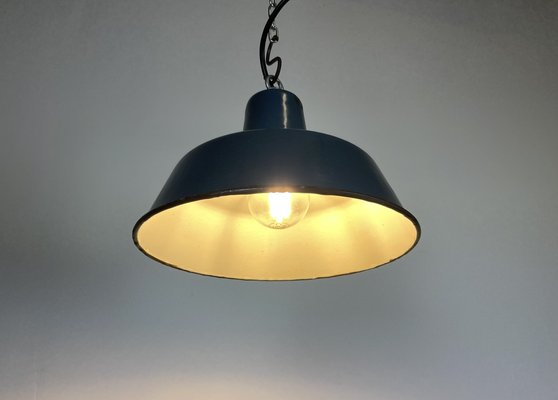 Small Industrial Blue Enamel Pendant Lamp, 1960s-CGF-1369112