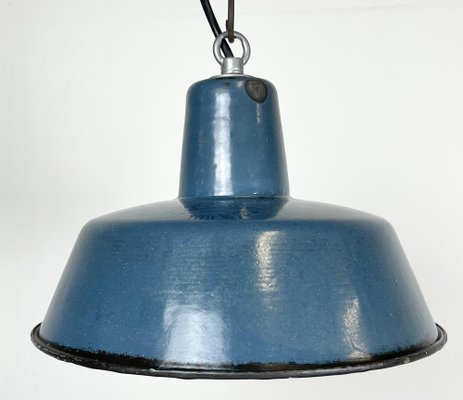 Small Industrial Blue Enamel Pendant Lamp, 1960s-CGF-1369112