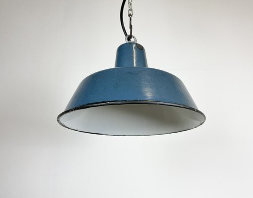 Small Industrial Blue Enamel Pendant Lamp, 1960s-CGF-1369112