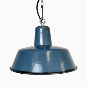 Small Industrial Blue Enamel Pendant Lamp, 1960s-CGF-1369112