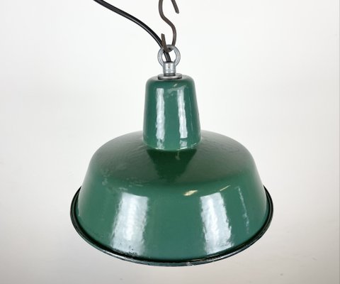 Small Industrial Green Enamel Pendant Lamp, 1960s-CGF-1368580