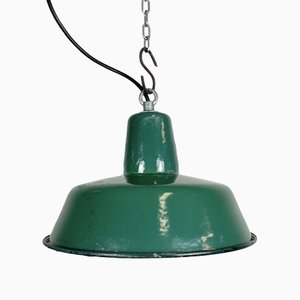 Small Industrial Green Enamel Pendant Lamp, 1960s-CGF-1368580