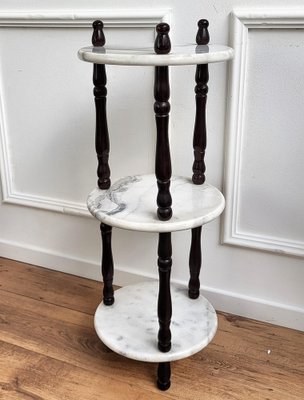 Small Italian 3-Tier Etagere Side Table in Carrara Marble and Wood, 1960s-EUP-1388135