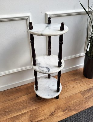 Small Italian 3-Tier Etagere Side Table in Carrara Marble and Wood, 1960s-EUP-1388135