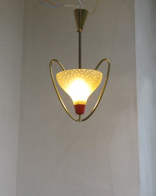 Small Italian Brass and Glass Ceiling Lamp, 1950s-EY-639309