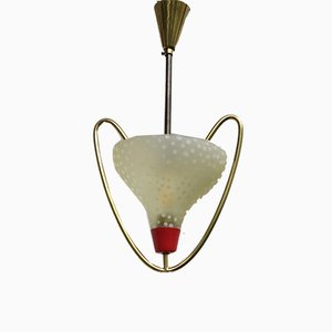 Small Italian Brass and Glass Ceiling Lamp, 1950s-EY-639309