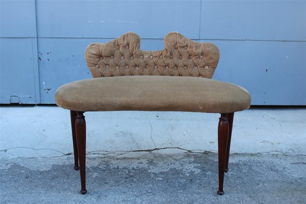 Small Italian Brown Velvet and Mahogany Stool by Cesare Lacca, 1950s-EH-1180596