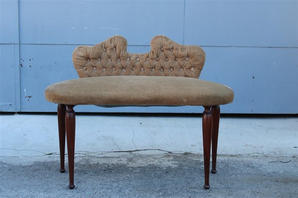 Small Italian Brown Velvet and Mahogany Stool by Cesare Lacca, 1950s-EH-1180596