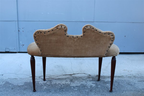 Small Italian Brown Velvet and Mahogany Stool by Cesare Lacca, 1950s-EH-1180596