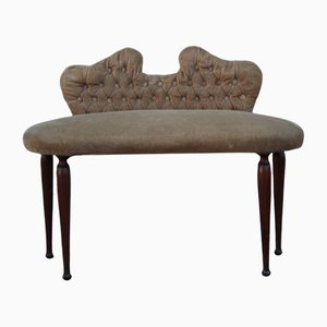 Small Italian Brown Velvet and Mahogany Stool by Cesare Lacca, 1950s-EH-1180596