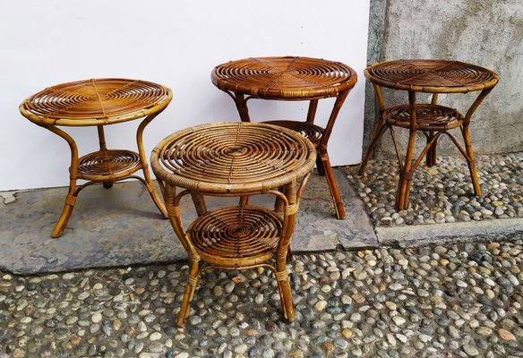 Small Italian Wicker Tables, 1950s, Set of 4-EI-935427