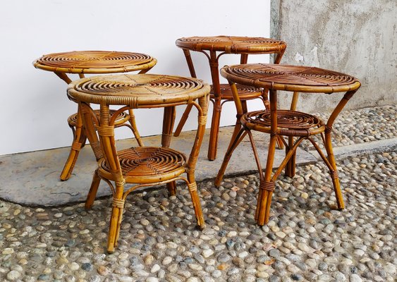 Small Italian Wicker Tables, 1950s, Set of 4-EI-935427