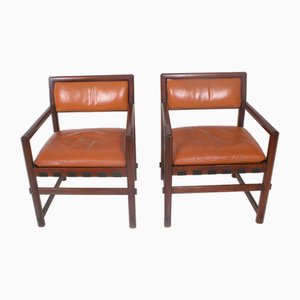 Small Leather Dining Chairs by Edward Wormley, Set of 2-DR-1804172