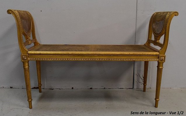 Small Louis XVI Style Bench in Gilded Wood and Cannage, 1900s-RVK-750729