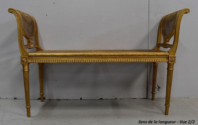 Small Louis XVI Style Bench in Gilded Wood and Cannage, 1900s-RVK-750729