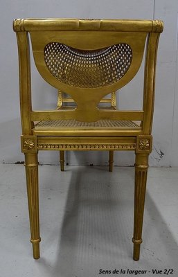 Small Louis XVI Style Bench in Gilded Wood and Cannage, 1900s-RVK-750729