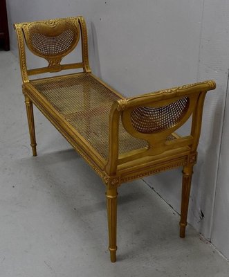 Small Louis XVI Style Bench in Gilded Wood and Cannage, 1900s-RVK-750729