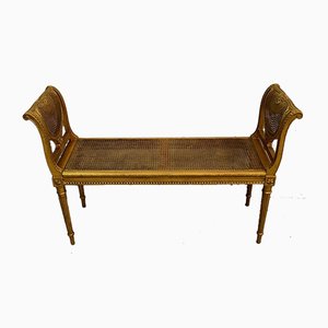 Small Louis XVI Style Bench in Gilded Wood and Cannage, 1900s-RVK-750729