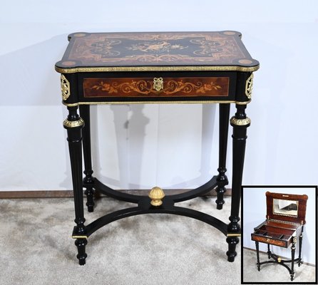 Small Louis XVI Style Darkened Pearwood & Thuya Burl Side Table, 19th Century-RVK-1700979