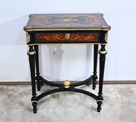 Small Louis XVI Style Darkened Pearwood & Thuya Burl Side Table, 19th Century-RVK-1700979