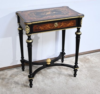 Small Louis XVI Style Darkened Pearwood & Thuya Burl Side Table, 19th Century-RVK-1700979