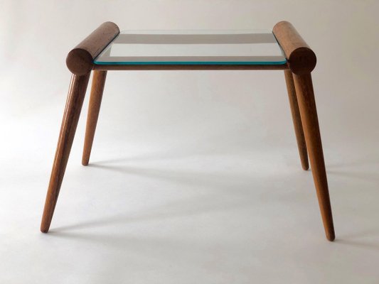 Small Mid-Century Austrian Table in Wood with Glass Plate from Max Kment, 1950s-BAF-763462