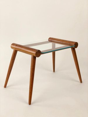 Small Mid-Century Austrian Table in Wood with Glass Plate from Max Kment, 1950s-BAF-763462